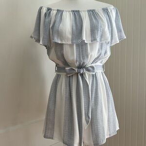 LF SEEK The Label Bold Stripe Off the Shoulder Romper